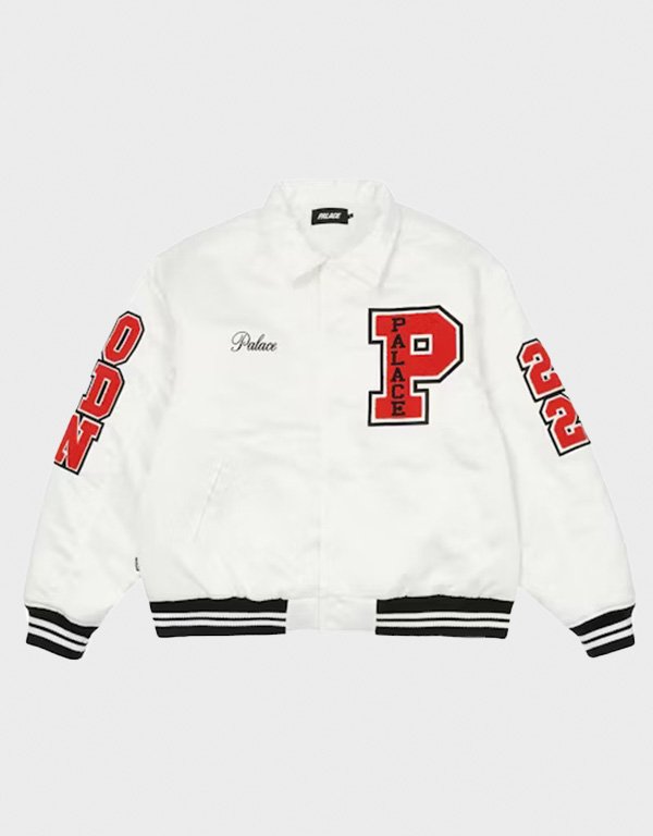 palace satin white varsity jacket palace satin white varsity jacket