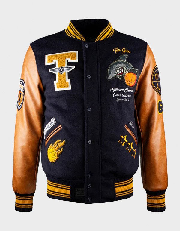 top gun shark navy varsity jacket top gun shark navy varsity jacket